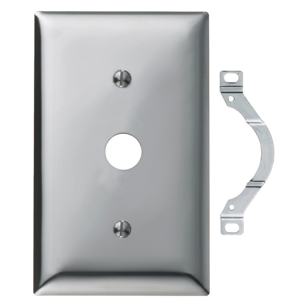 Hubbell Wiring Device-Kellems Wallplates and Boxes, Metallic Plates, 1- Gang, 1) .64" Opening, Standard Size, Chrome Plated Steel SCH12